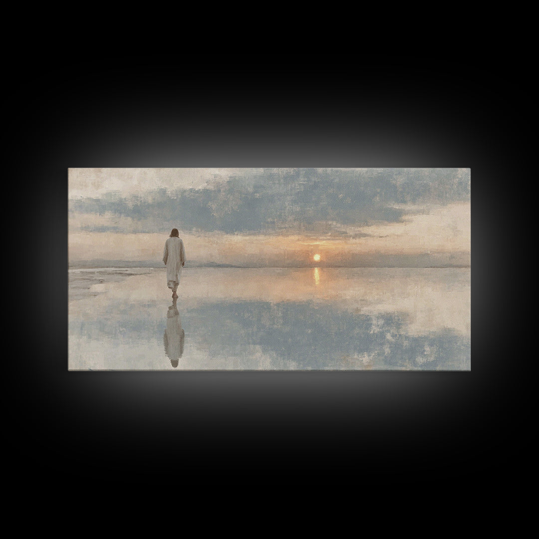 Silent Footsteps – Framed Canvas Print | Christian Art Print | Christian Wall Art | Minimalist Christian Art | Jesus Painting | Christian D