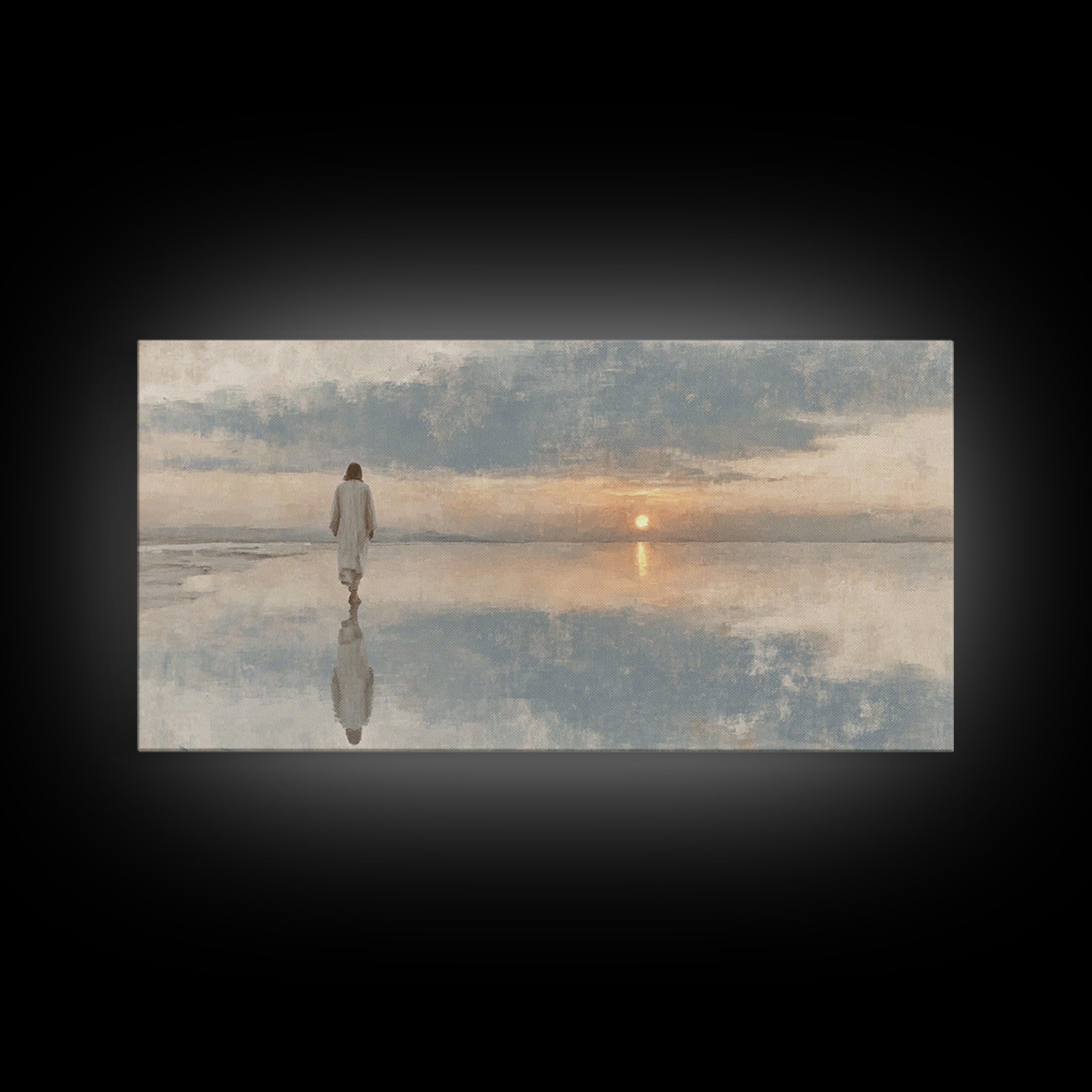 Silent Footsteps – Framed Canvas Print | Christian Art Print | Christian Wall Art | Minimalist Christian Art | Jesus Painting | Christian D
