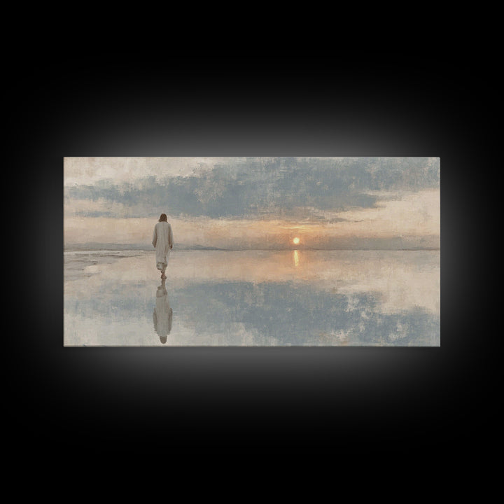 Silent Footsteps – Framed Canvas Print | Christian Art Print | Christian Wall Art | Minimalist Christian Art | Jesus Painting | Christian D