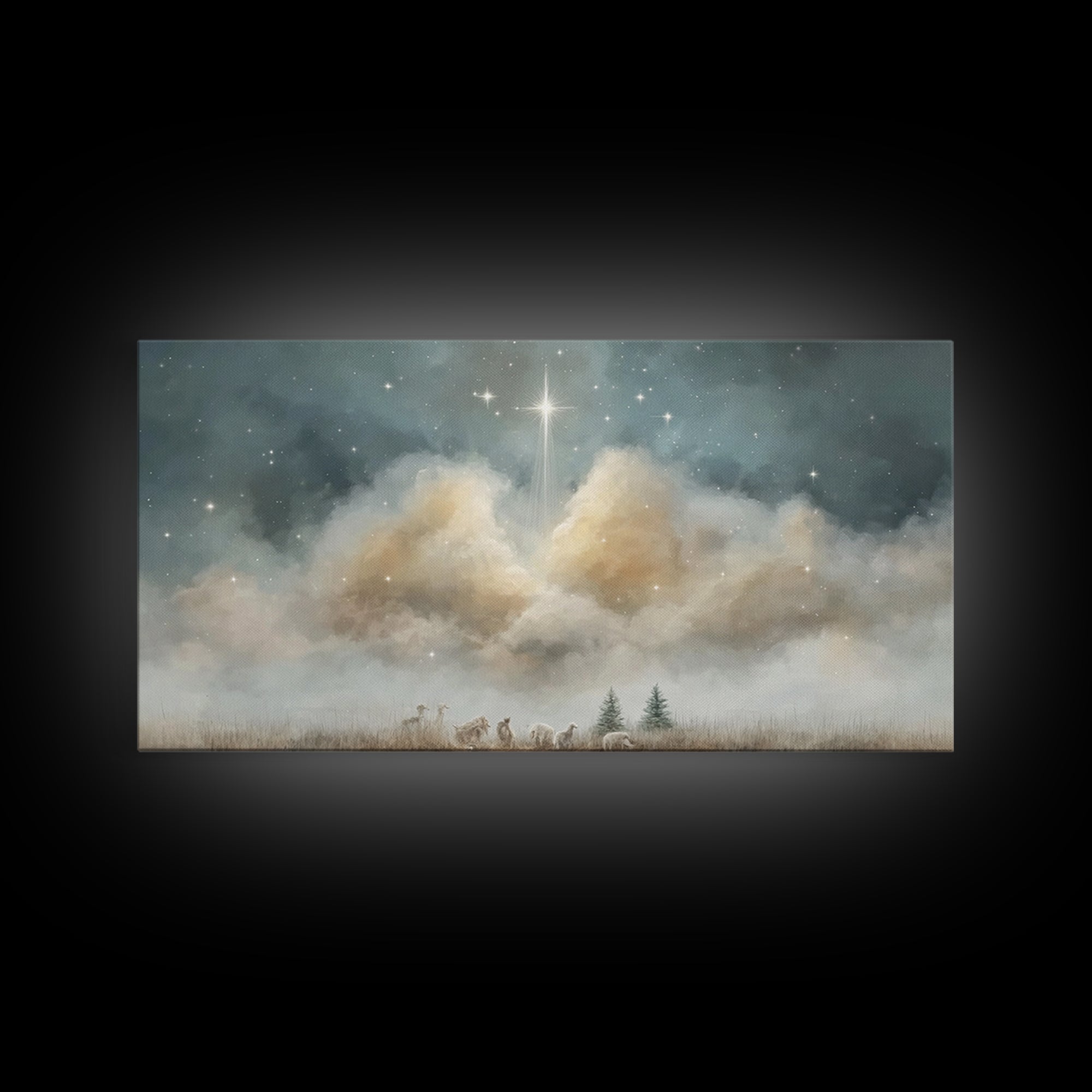 Shepherds Beneath Glory – Framed Canvas Print – Christian Christmas Art – Christian Art Work – Christmas Canvas Wall Art – Christian Decor