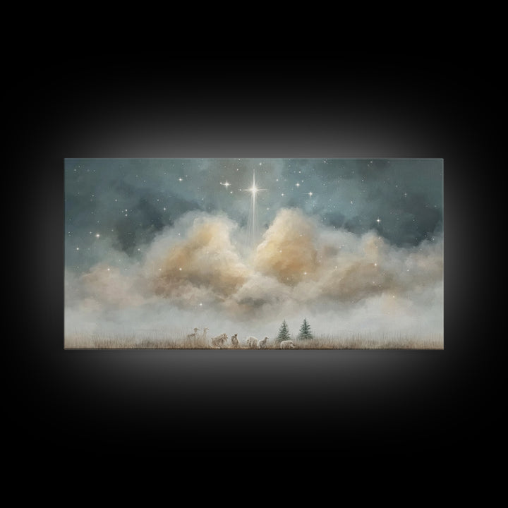Shepherds Beneath Glory – Framed Canvas Print – Christian Christmas Art – Christian Art Work – Christmas Canvas Wall Art – Christian Decor