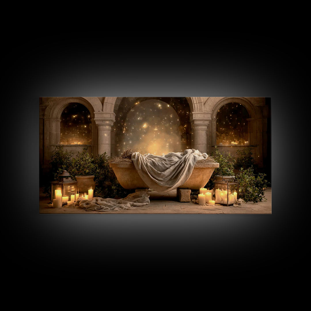 Holy Night Cradle – Framed Canvas Print – Christmas Wall Art – Christian Art Canvas – Christian Christmas Art – Christian Gift Ideas