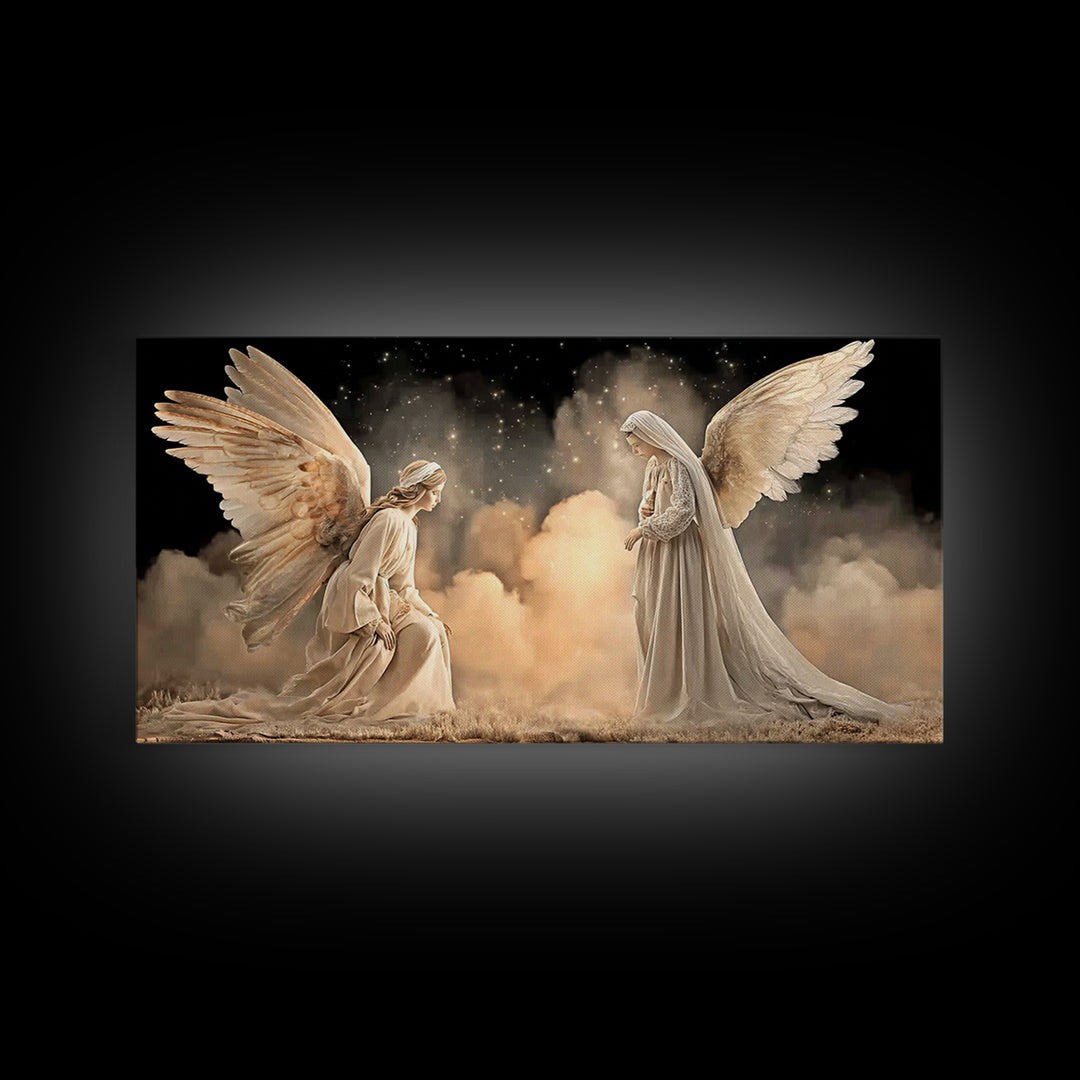 Angelic Reverence – Framed Canvas Print – Christian Art Canvas – Christian Wall Art – Modern Christian Art – Christian Christmas Art