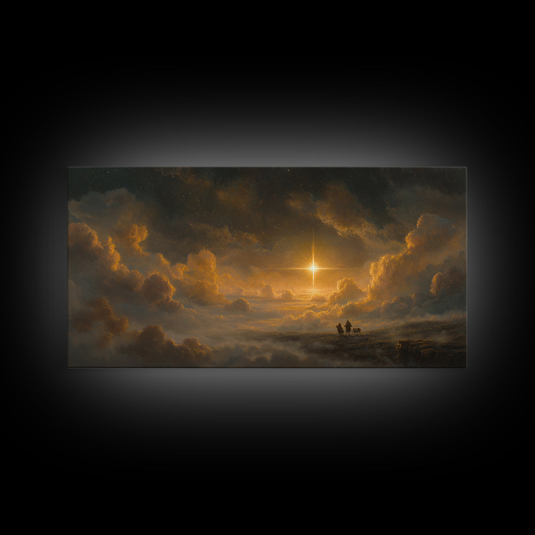 The Guiding Star - Framed Canvas Print - Christian Wall Art - Christmas Canvas Wall Art - Moody Christmas Art - Christian Christmas Art