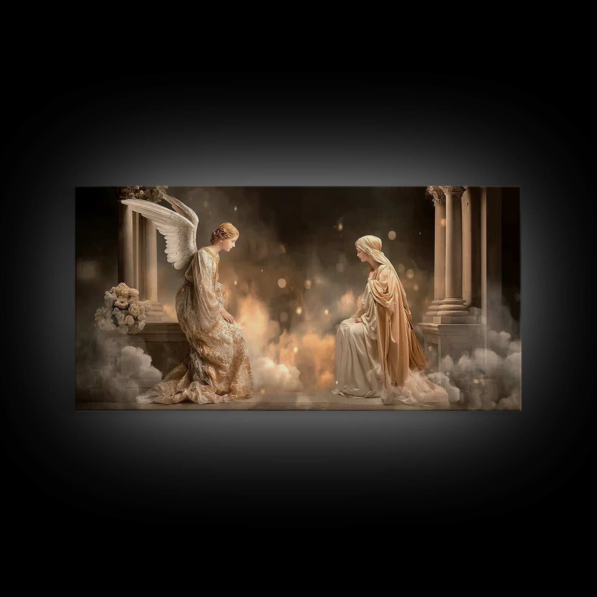 Golden Annunciation, Framed Canvas Print, Christian Wall Art, Jesus Painting, Christian Art Canvas, Christian Christmas Art, Christian Deco