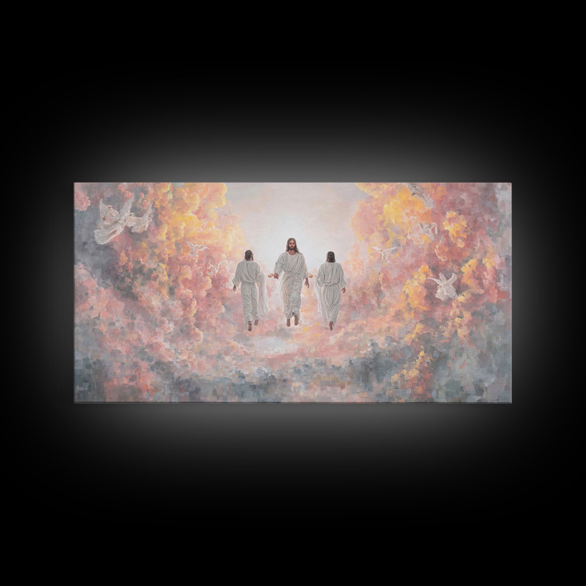 Celestial Gathering – Framed Canvas Print – Christian Art Print – Jesus Painting – Christian Wall Art – Christian Christmas Art – Modern Ch