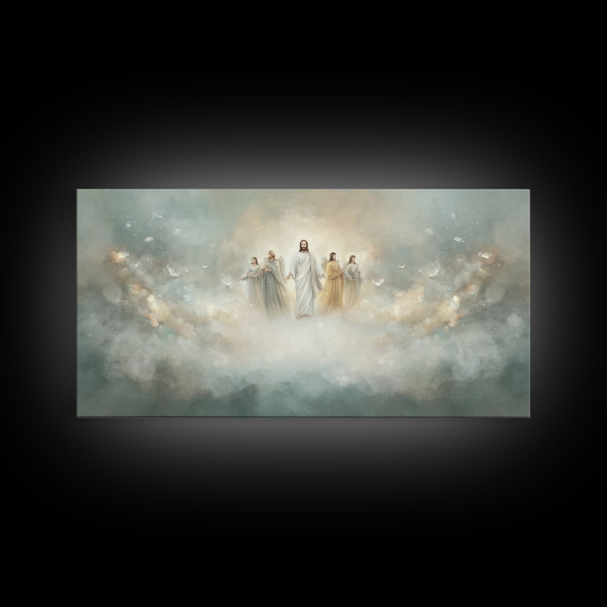Clouds Of Glory, Framed Canvas Print, Christian Art Canvas, Jesus Painting, Christian Wall Art, Christian Christmas Decor, Modern Christian