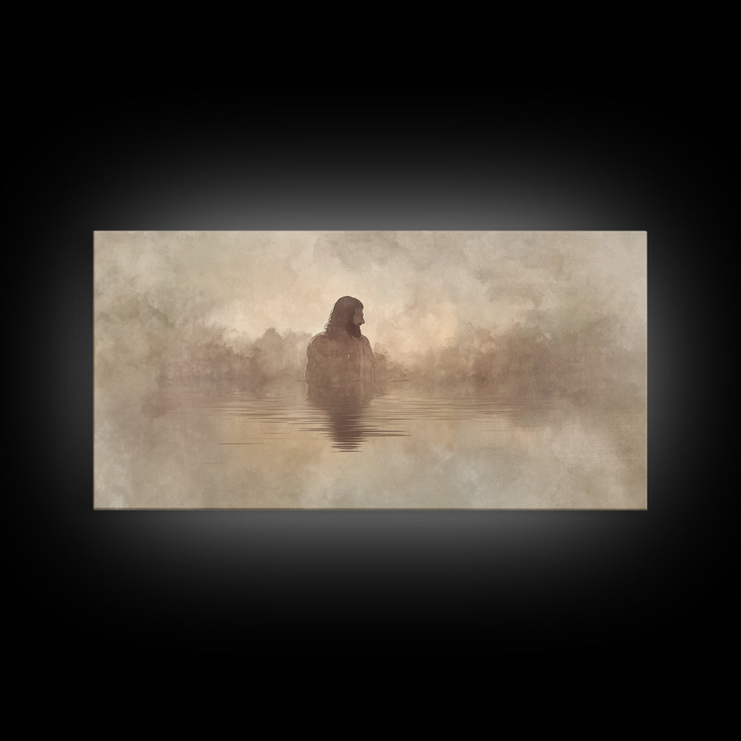 Solitude In Mist – Framed Canvas Print – Christian Art Print – Minimalist Christian Art – Jesus Painting – Christian Wall Art – Modern Chri