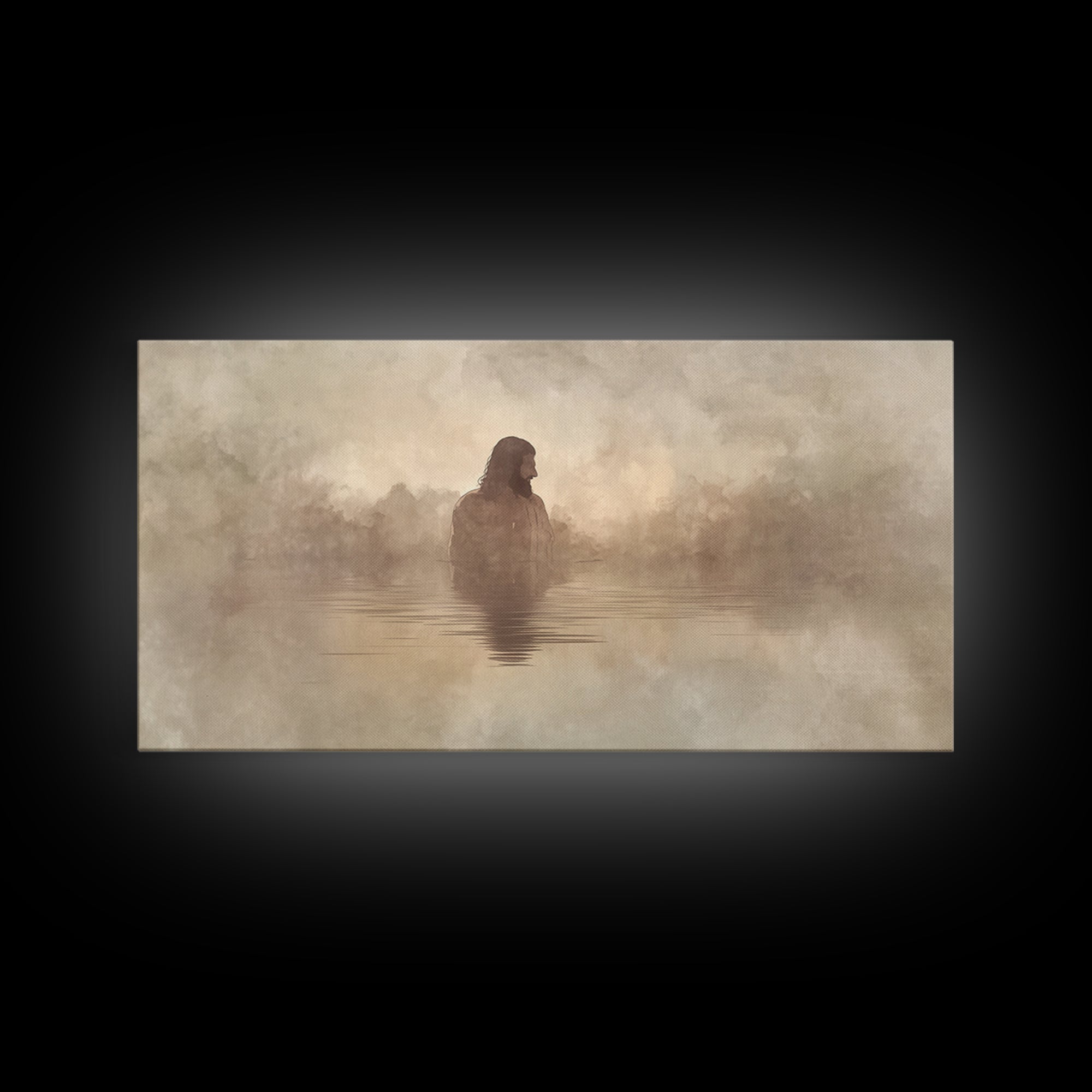 Solitude In Mist – Framed Canvas Print – Christian Art Print – Minimalist Christian Art – Jesus Painting – Christian Wall Art – Modern Chri