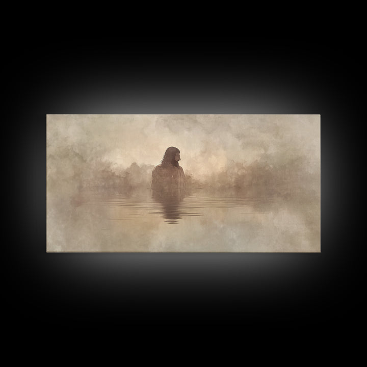 Solitude In Mist – Framed Canvas Print – Christian Art Print – Minimalist Christian Art – Jesus Painting – Christian Wall Art – Modern Chri