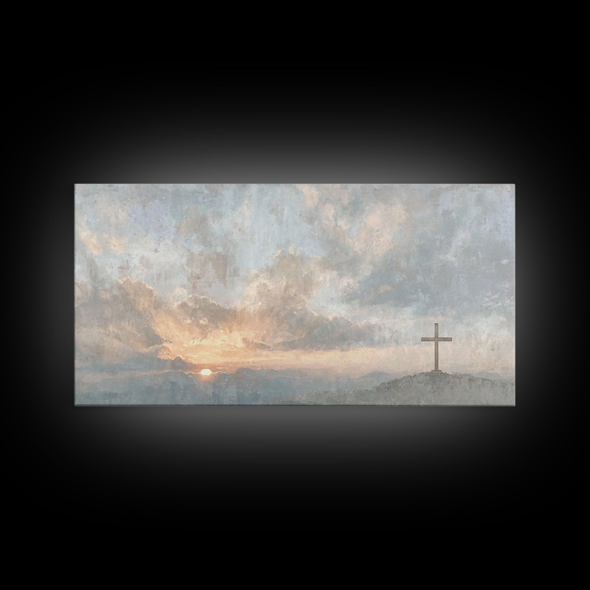Cross At Dawn – Framed Canvas Print – Christian Wall Art – Christian Art Canvas – Christian Christmas Art – Subtle Christian Art – Christia