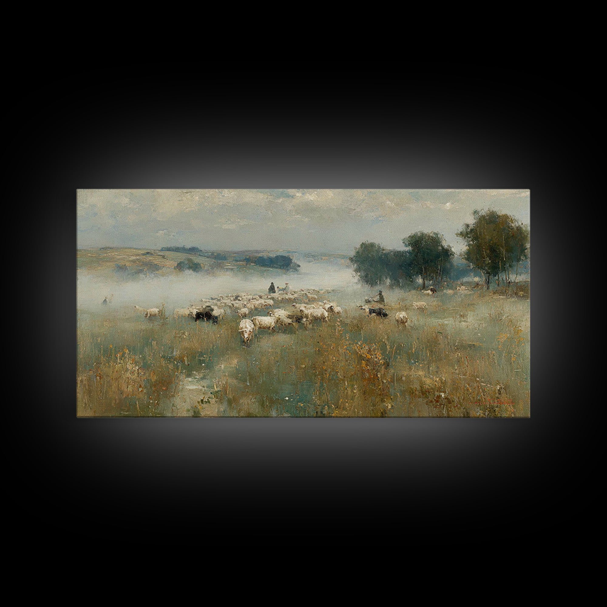 Pastoral Morning Peace - Framed Canvas Print - Christian Paintings - Christian Wall Art - Christmas Art Prints - Subtle Christian Art