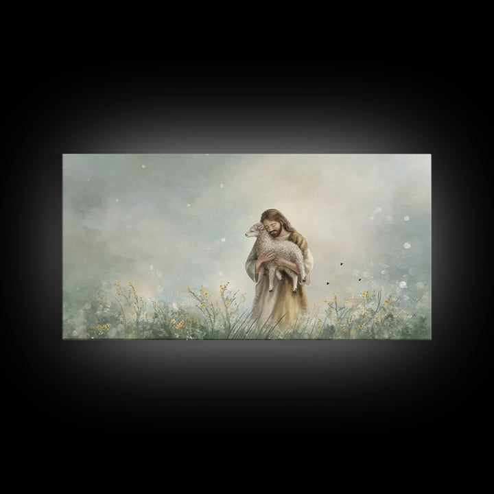 Gentle Shepherd Peace - Framed Canvas Print - Christian Art Print - Modern Christian Art - Jesus Painting - Subtle Christian Art