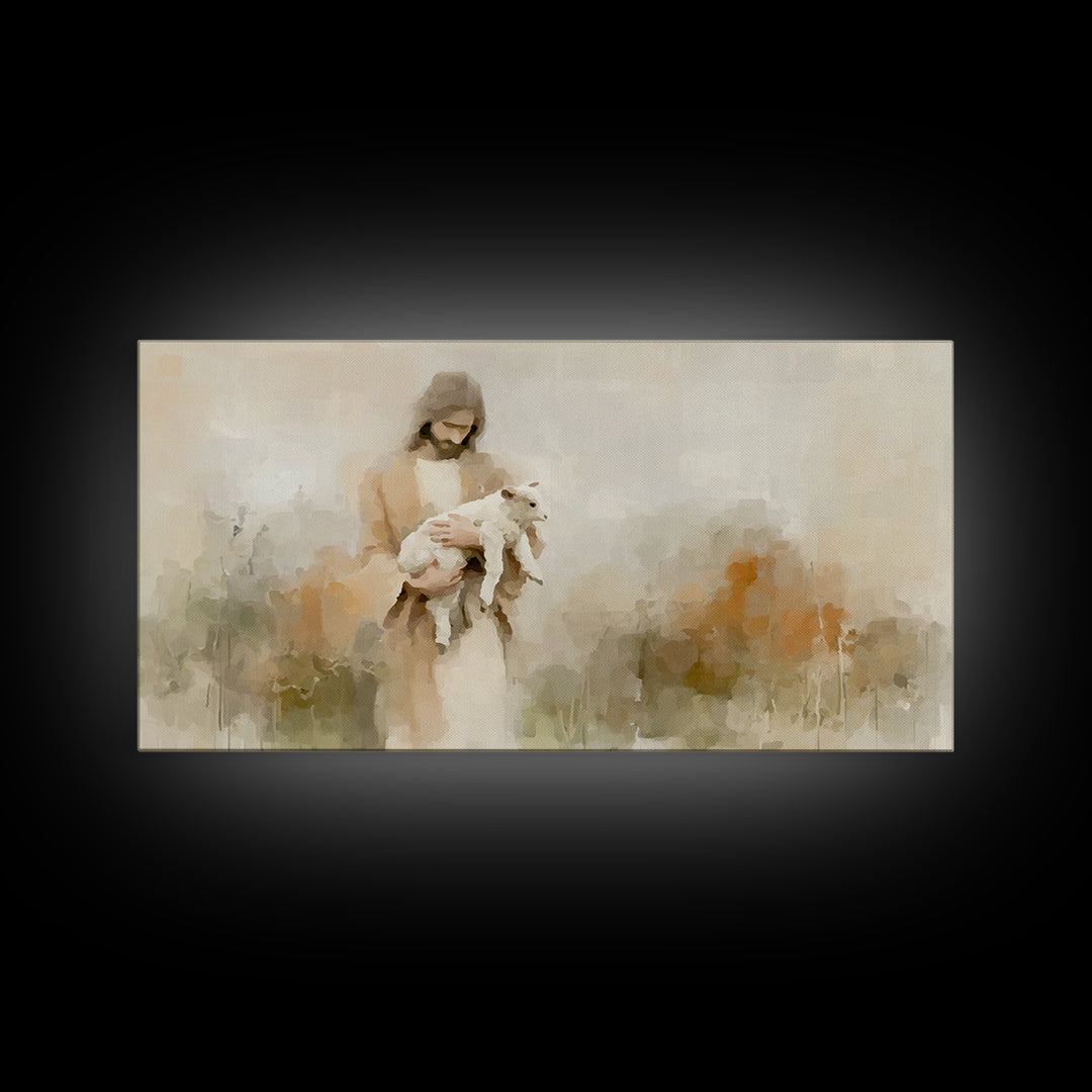 Pastoral Mercy Light - Framed Canvas Print - Christian Wall Art - Large Christian Painting - Jesus Canvas Art - Christian Decor
