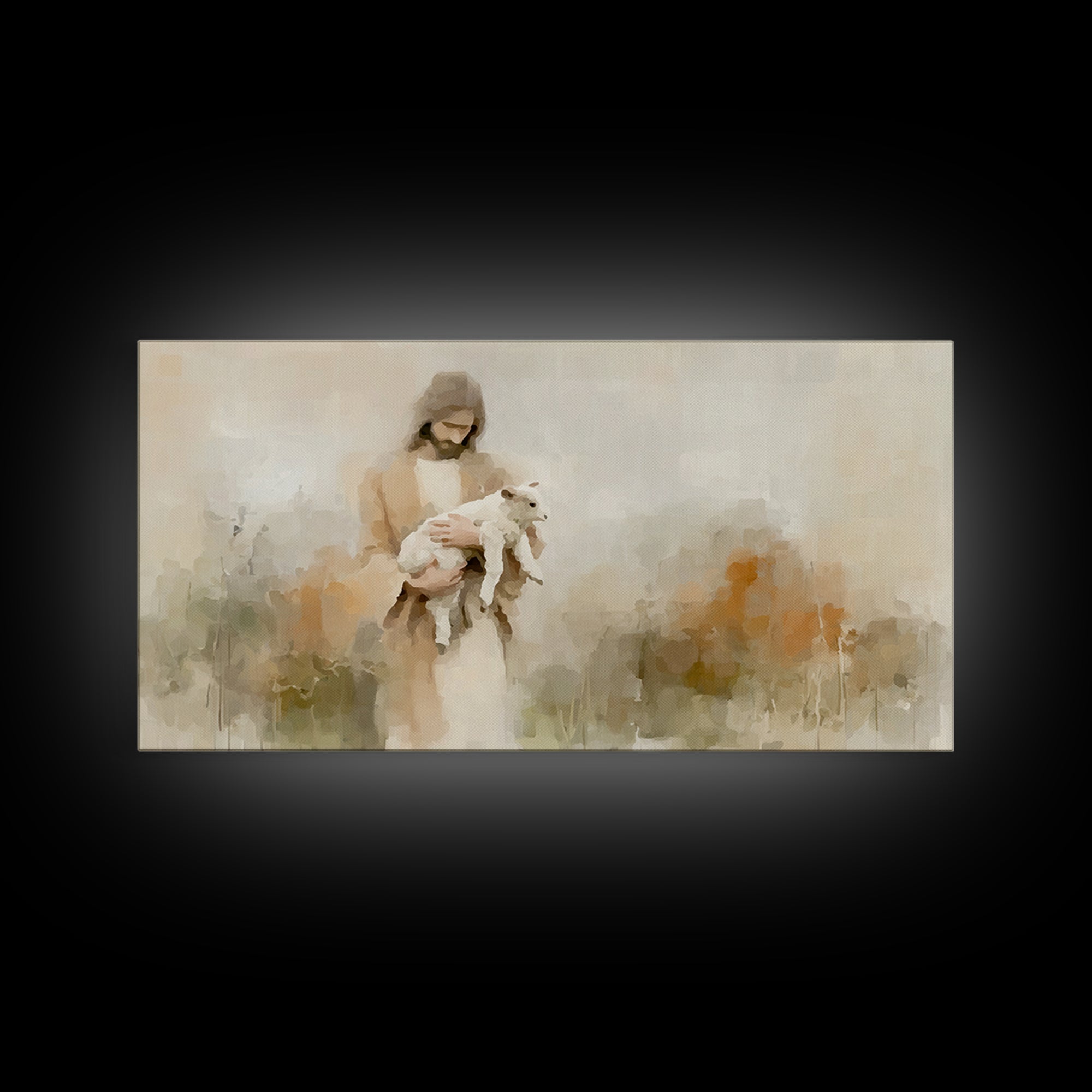 Pastoral Mercy Light - Framed Canvas Print - Christian Wall Art - Large Christian Painting - Jesus Canvas Art - Christian Decor