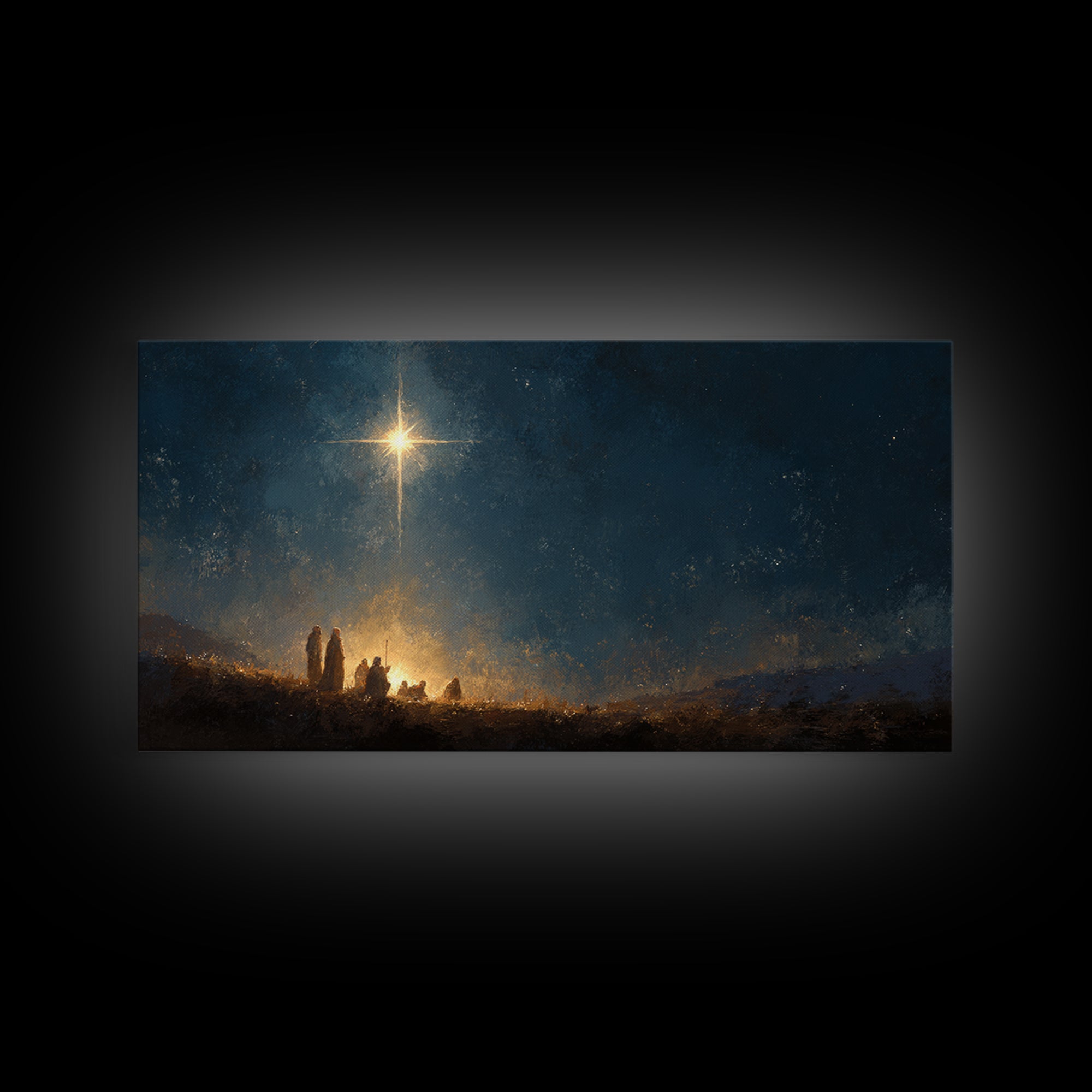 Night Of Promise - Framed Canvas Print - Christian Art Painting - Moody Christmas Art - Christian Christmas Decor - Christian Wall Art