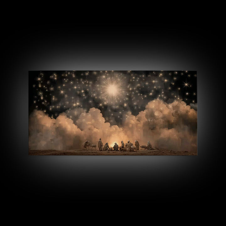 Radiant Heavens - Framed Canvas Print - Christmas Art Framed - Christian Christmas Art - Modern Christian Art - Christian Decorations