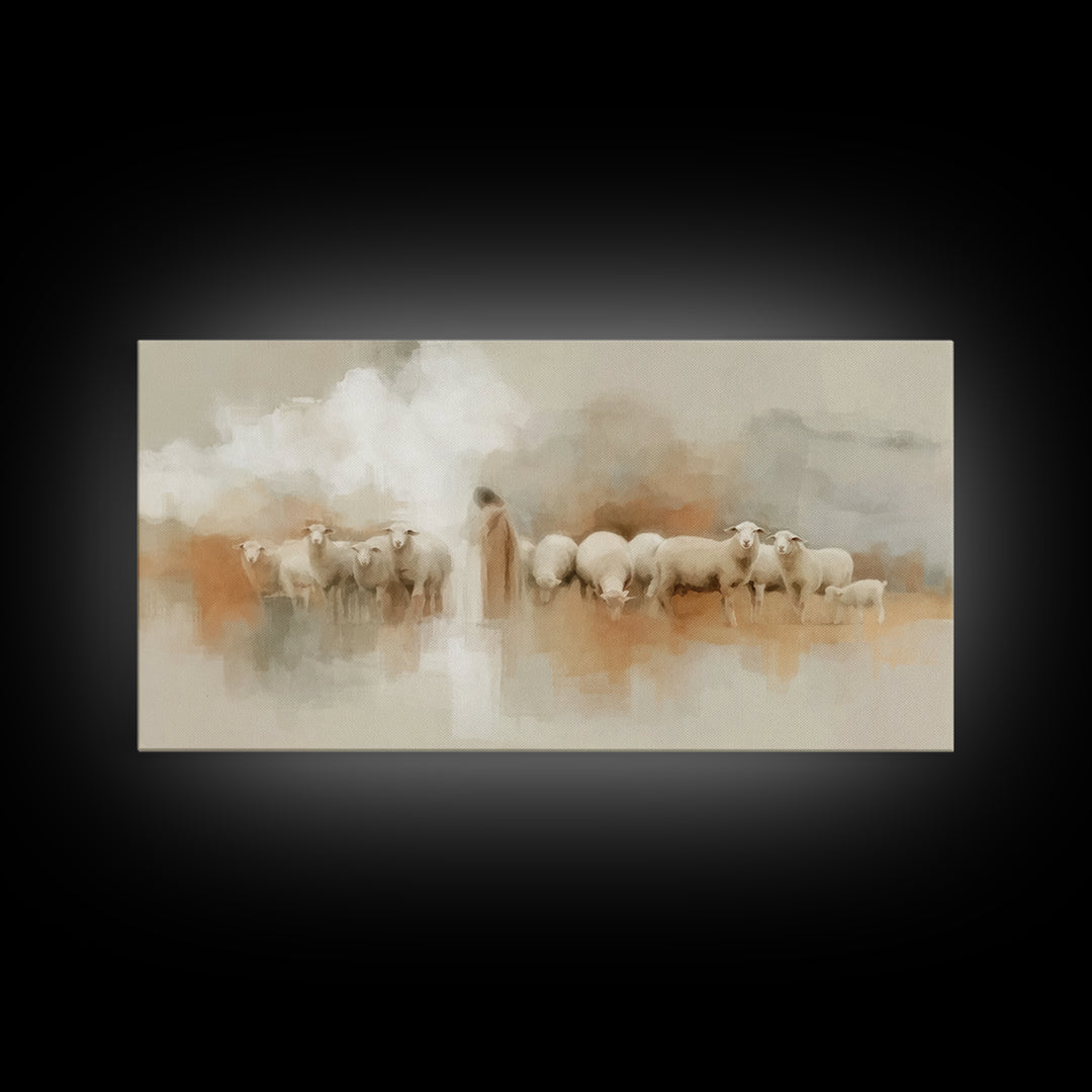 Gentle Shepherd Watch - Framed Canvas Print - Christian Art Work - Christian Art Canvas - Christmas Art Framed - Christian Decorations