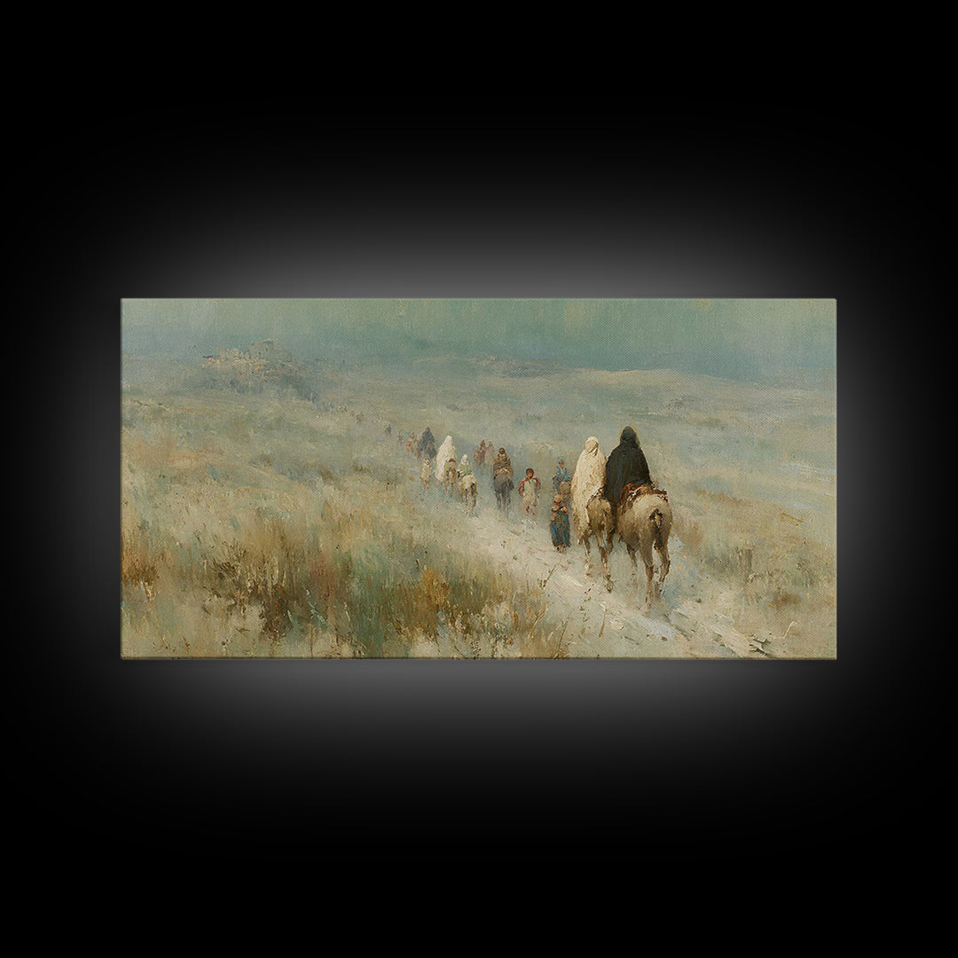 Desert Caravan, Framed Canvas Print, Christian Art Canvas, Christian Wall Art, Christian Christmas Art, Christmas Canvas Wall Art, Xmas