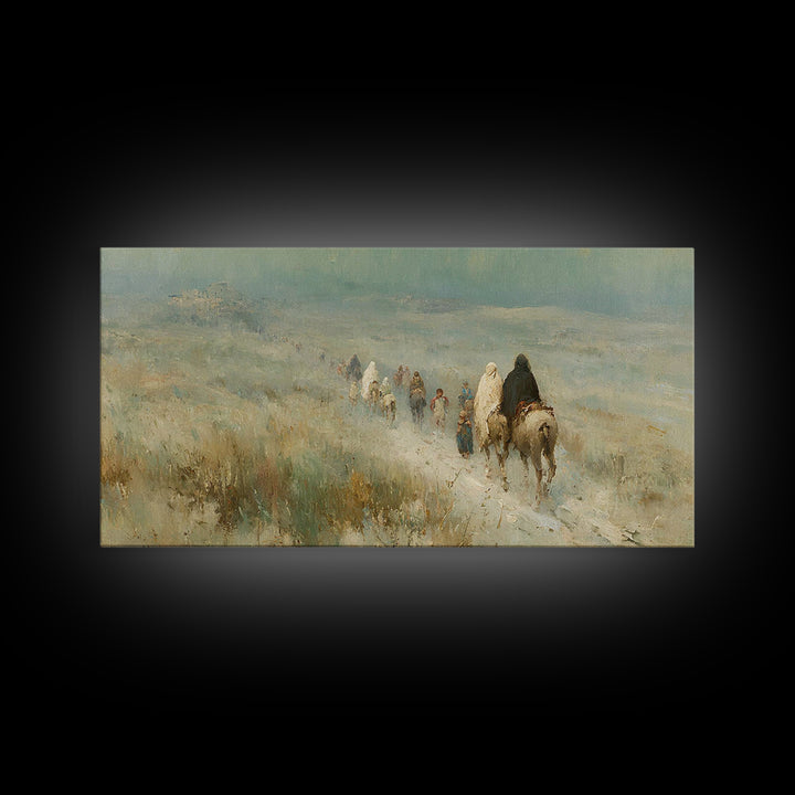 Desert Caravan, Framed Canvas Print, Christian Art Canvas, Christian Wall Art, Christian Christmas Art, Christmas Canvas Wall Art, Xmas