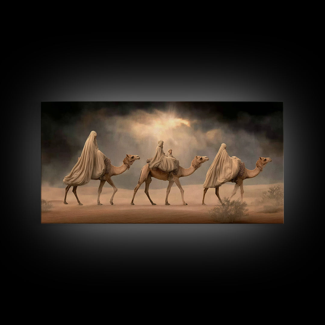 Camel Procession, Framed Canvas Print, Christian Art Canvas, Christian Wall Art, Christmas Art, Christian Christmas Decor, Jesus Painting