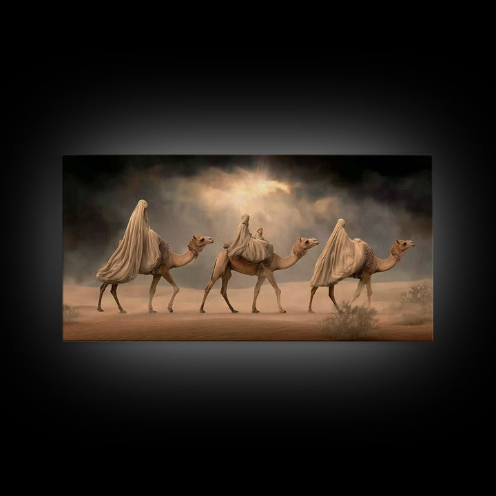 Camel Procession, Framed Canvas Print, Christian Art Canvas, Christian Wall Art, Christmas Art, Christian Christmas Decor, Jesus Painting
