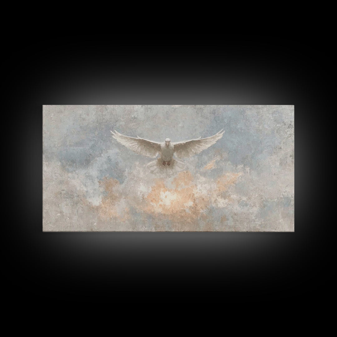 Heavenly Dove, Framed Canvas Print, Christian Wall Art, Christian Art Print, Christian Decor, Jesus Painting, Christmas Art