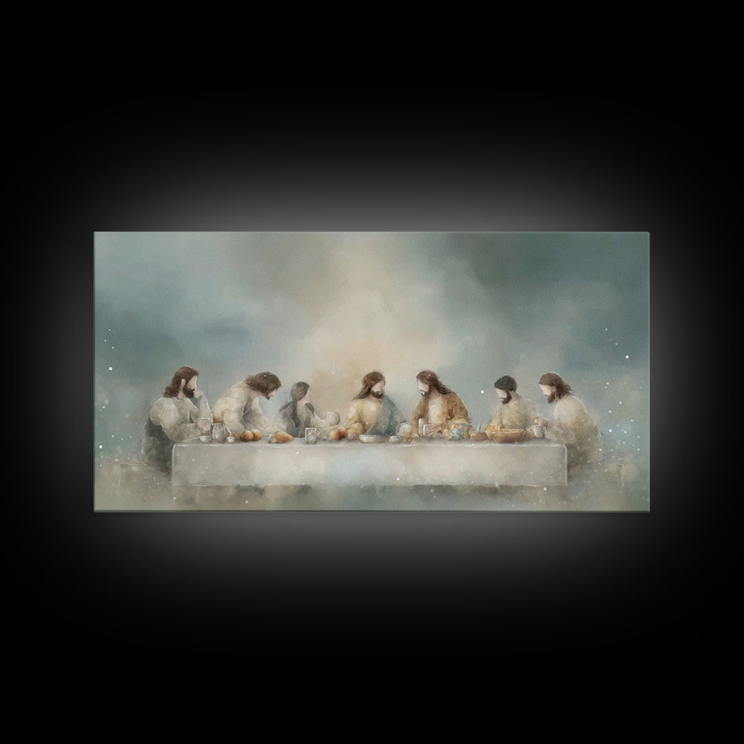 Sacred Supper Light, Framed Canvas Print, Christian Art Canvas, Christian Wall Art, Modern Christian Art, Jesus Painting, Christmas Art Pri