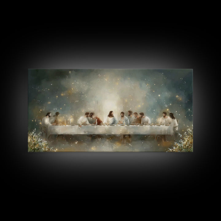 Luminous Last Supper – Framed Canvas Print – Christian Wall Art – Christian Art Print – Jesus Painting – Christmas Art Prints – Modern Chri