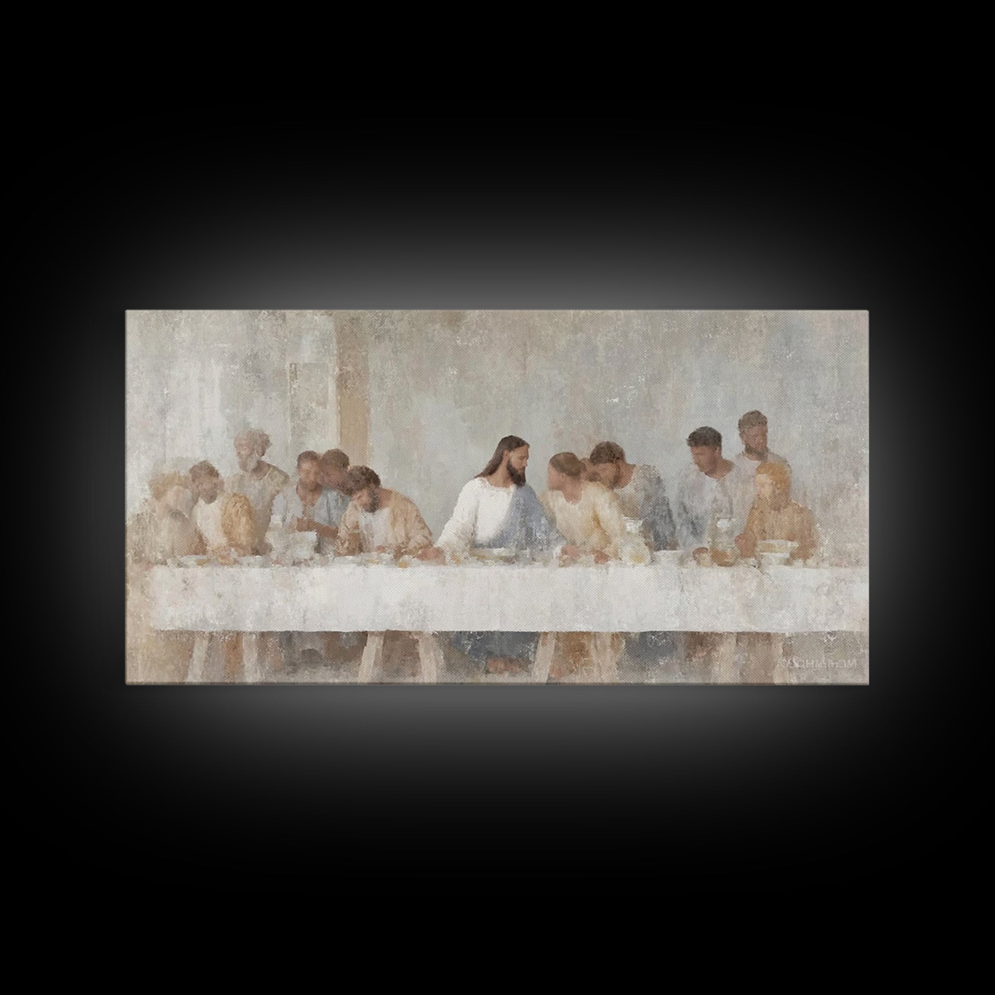 Graceful Table Gathering – Framed Canvas Print – Christian Painting – Jesus Art Print – Christian Wall Art – Christmas Art – Christian Deco