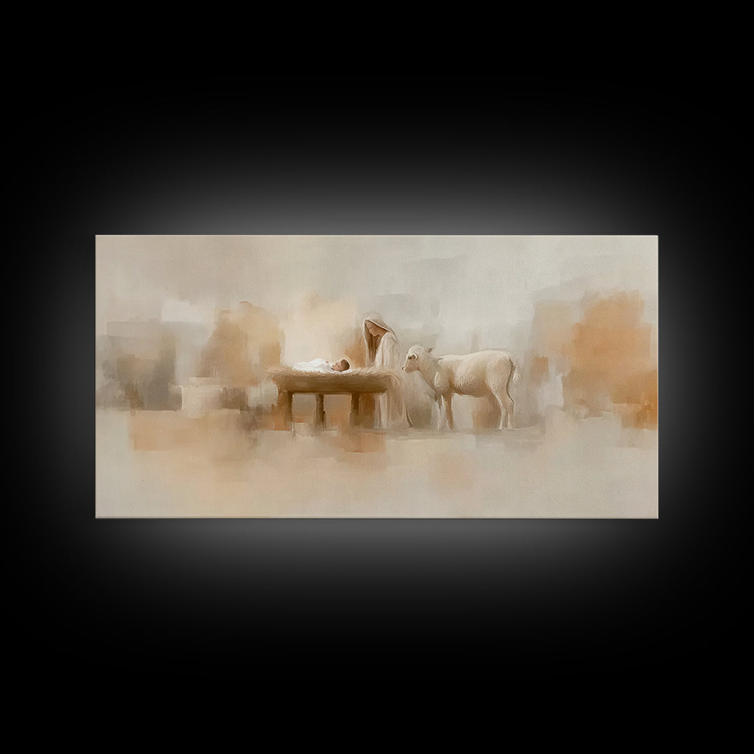 Gentle Manger Grace | Framed Canvas Print | Christian Art Canvas | Christian Wall Art | Birth Of Jesus Painting | Christmas Art | Christian