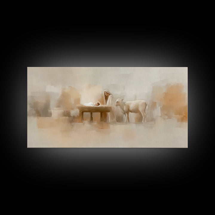 Gentle Manger Grace | Framed Canvas Print | Christian Art Canvas | Christian Wall Art | Birth Of Jesus Painting | Christmas Art | Christian