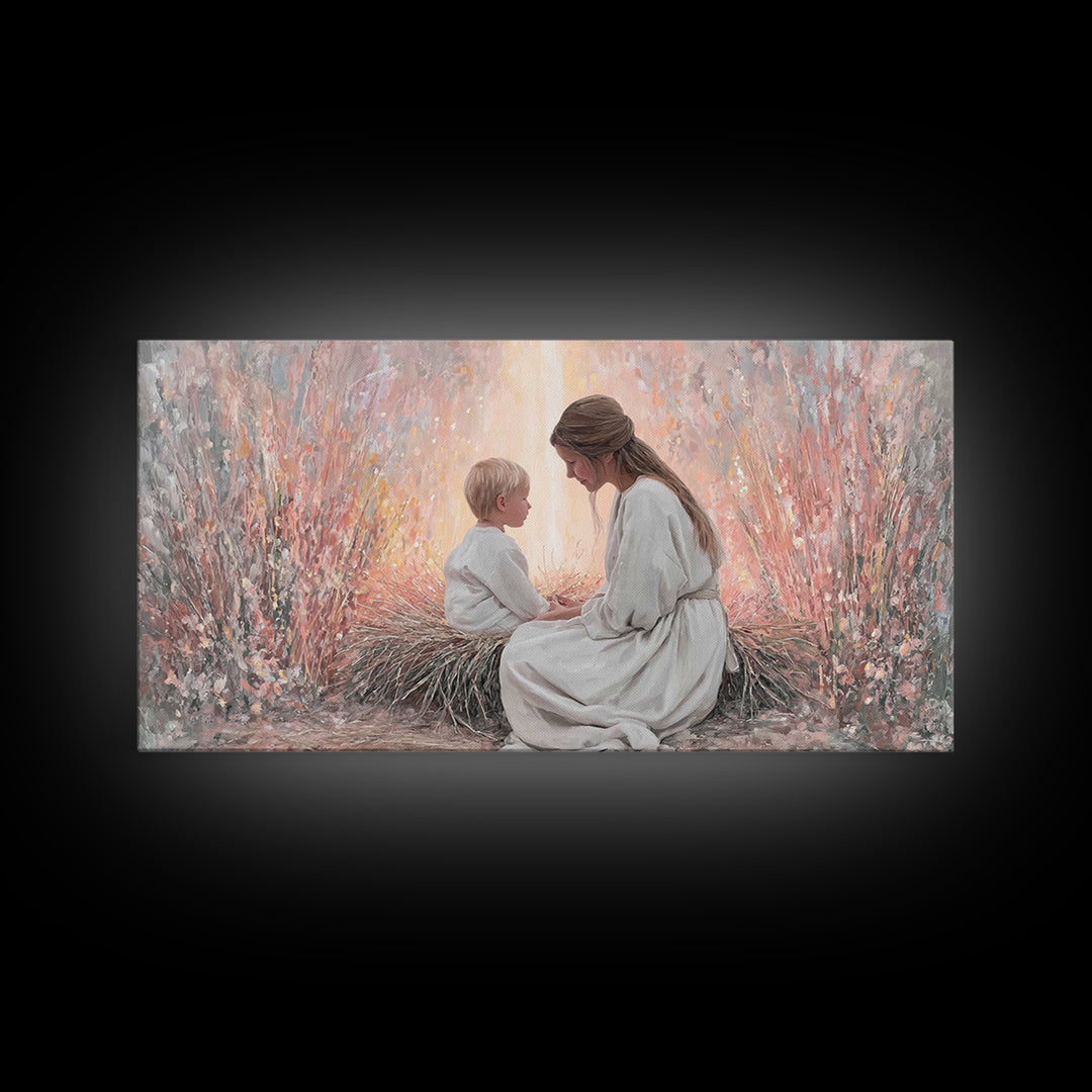 Mother’s Devotion | Framed Canvas Print | Christian Art Canvas | Christian Wall Art | Christian Christmas Art | Jesus Painting | Christian