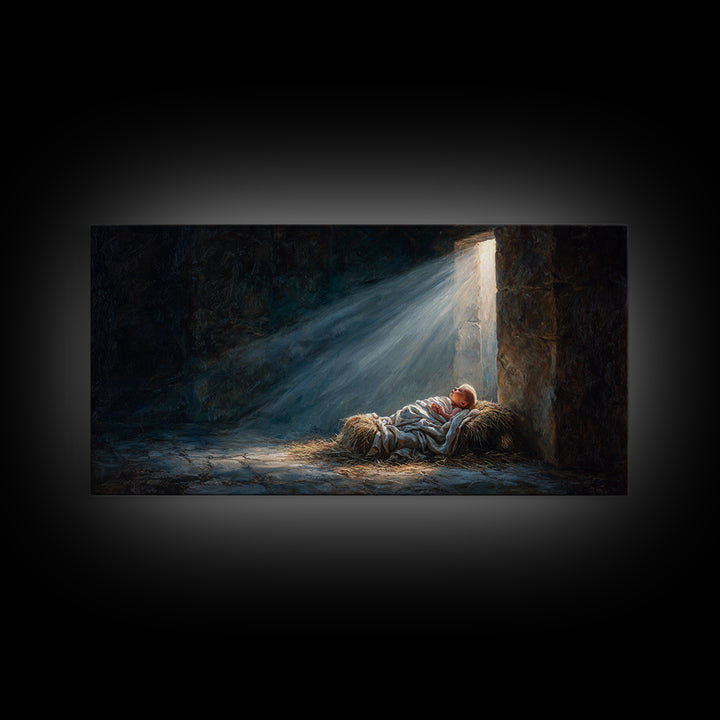 Manger Light Peace – Framed Canvas Print – Christian Art Canvas – Christmas Wall Art – Jesus Painting – Christian Christmas Art – Christian