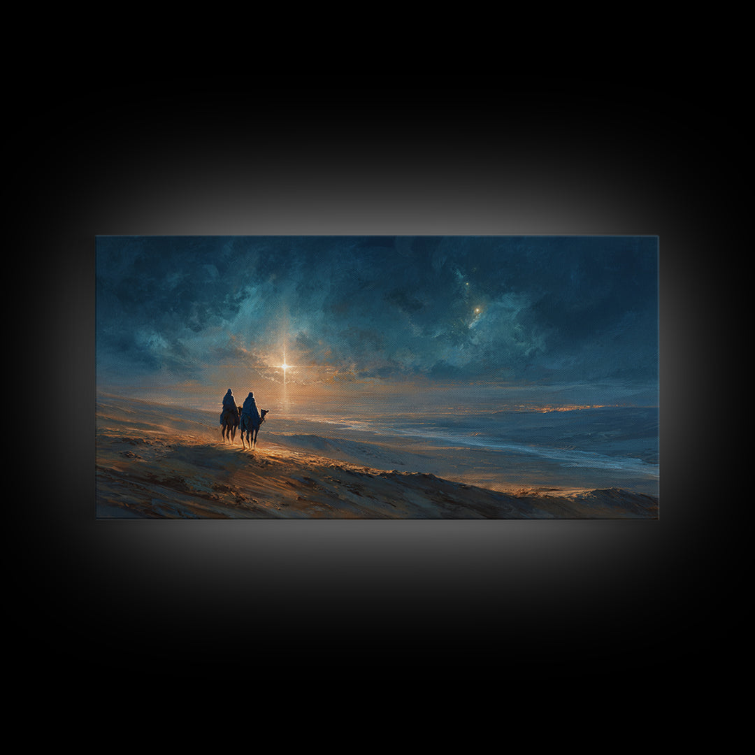 Road To The Star – Framed Canvas Print – Christian Wall Art – Christian Art Print – Christmas Art Work – Christian Christmas Decor – Jesus