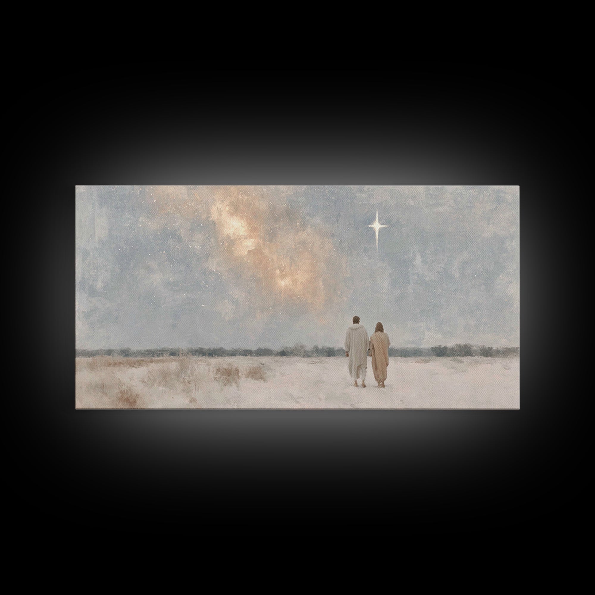 Walking By Starlight – Framed Canvas Print – Christian Wall Art – Minimalist Christian Art – Christian Art Print – Christian Christmas Art