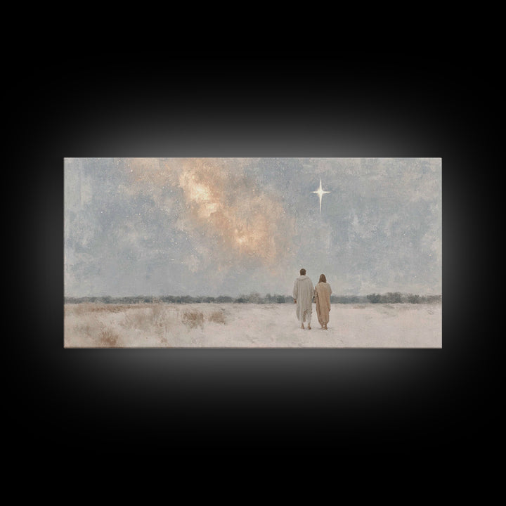 Walking By Starlight – Framed Canvas Print – Christian Wall Art – Minimalist Christian Art – Christian Art Print – Christian Christmas Art