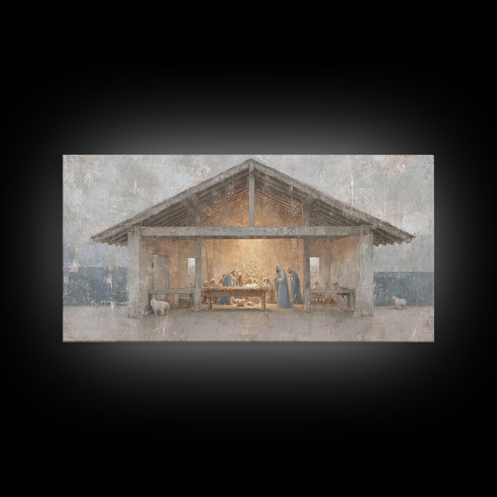 Silent Adoration – Framed Canvas Print – Christian Art Print – Christian Wall Art – Jesus Christmas Art – Christmas Art Work – Framed Chris