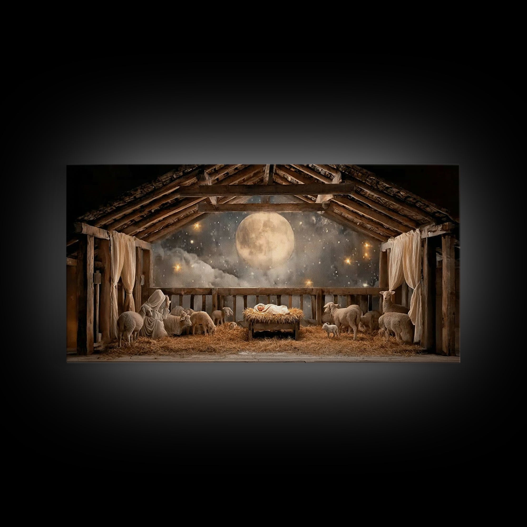 Sacred Night Peace – Framed Canvas Print – Christmas Wall Art – Christian Art Canvas – Jesus Painting – Christian Christmas Art – Christian