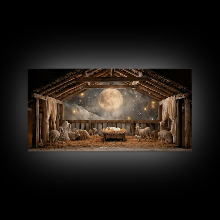 Sacred Night Peace – Framed Canvas Print – Christmas Wall Art – Christian Art Canvas – Jesus Painting – Christian Christmas Art – Christian