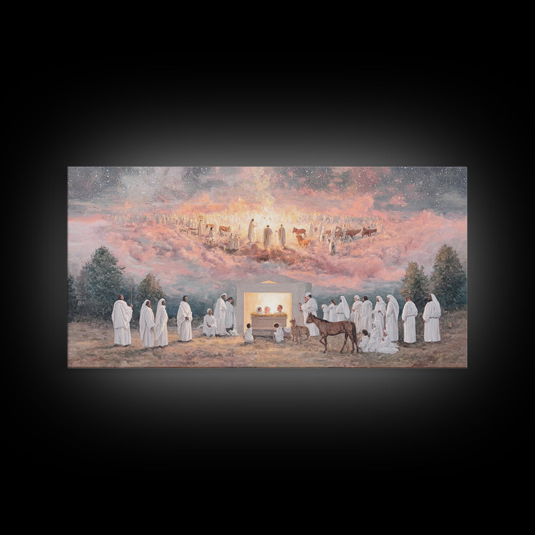 Celestial Birth Grace, Framed Canvas Print, Christian Wall Art, Jesus Painting, Christmas Art, Christian Christmas Art, Christian Decor