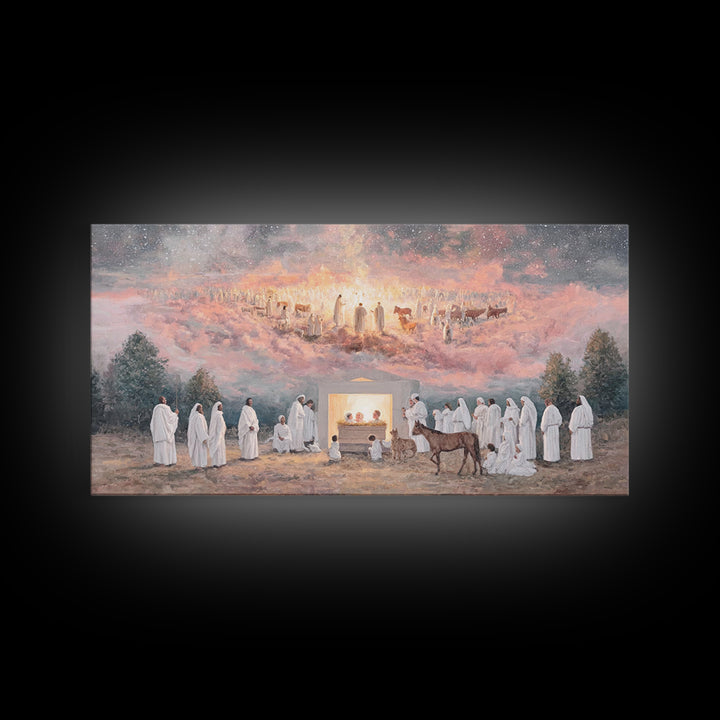 Celestial Birth Grace, Framed Canvas Print, Christian Wall Art, Jesus Painting, Christmas Art, Christian Christmas Art, Christian Decor