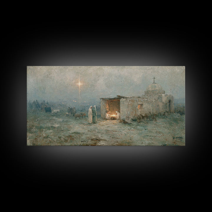 Sacred Night Refuge – Framed Canvas Print – Christian Art Canvas – Jesus Painting – Christmas Art – Christian Christmas – Christian Decor