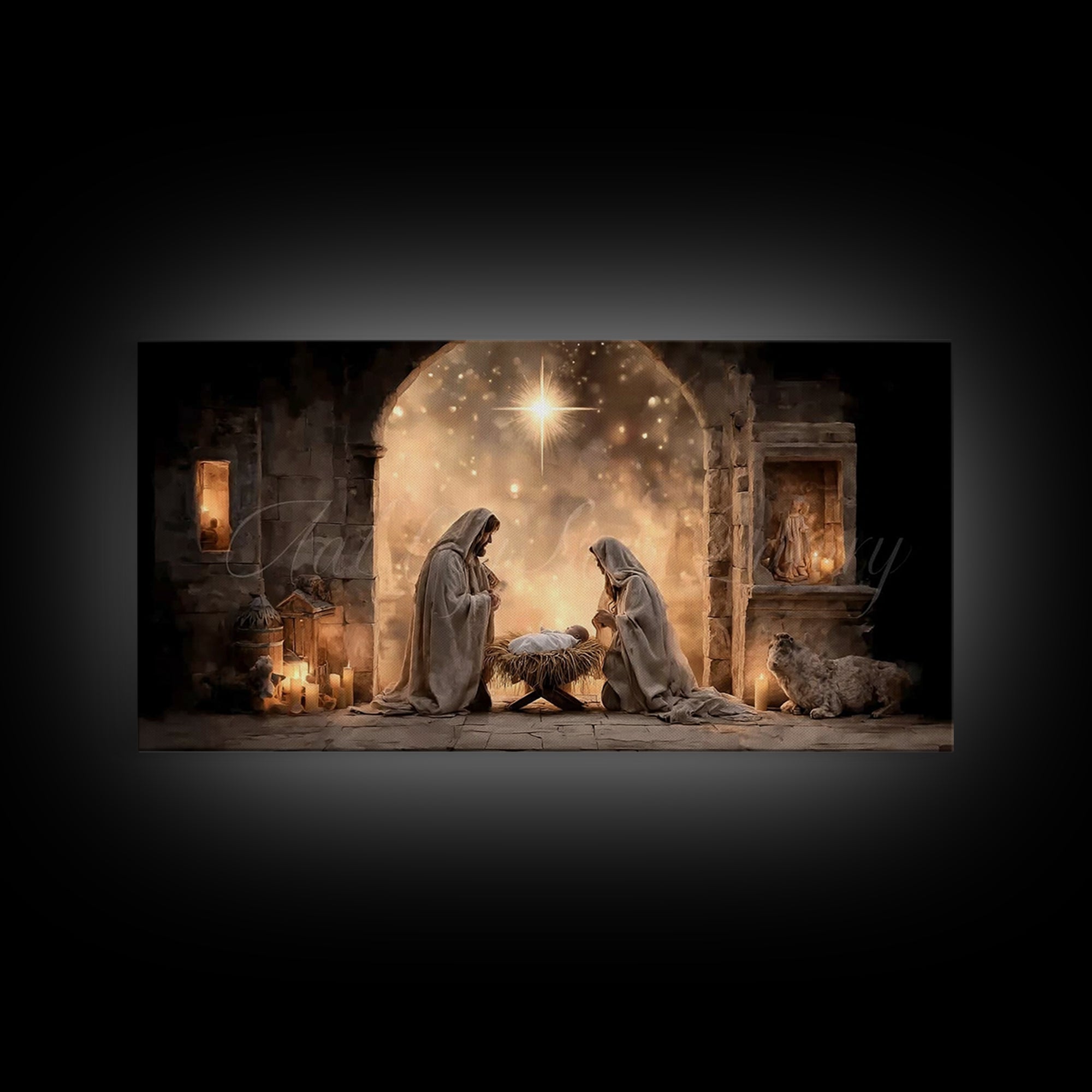 Radiant Manger Hope – Framed Canvas Print – Christian Christmas Art – Christian Art Canvas – Jesus Painting – Framed Christmas Art – Christ