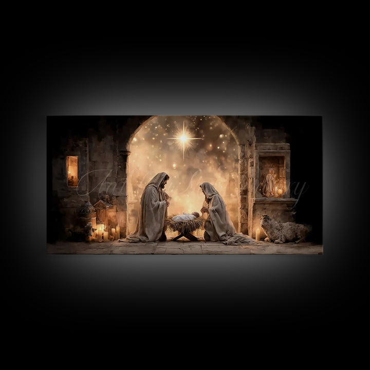 Radiant Manger Hope – Framed Canvas Print – Christian Christmas Art – Christian Art Canvas – Jesus Painting – Framed Christmas Art – Christ