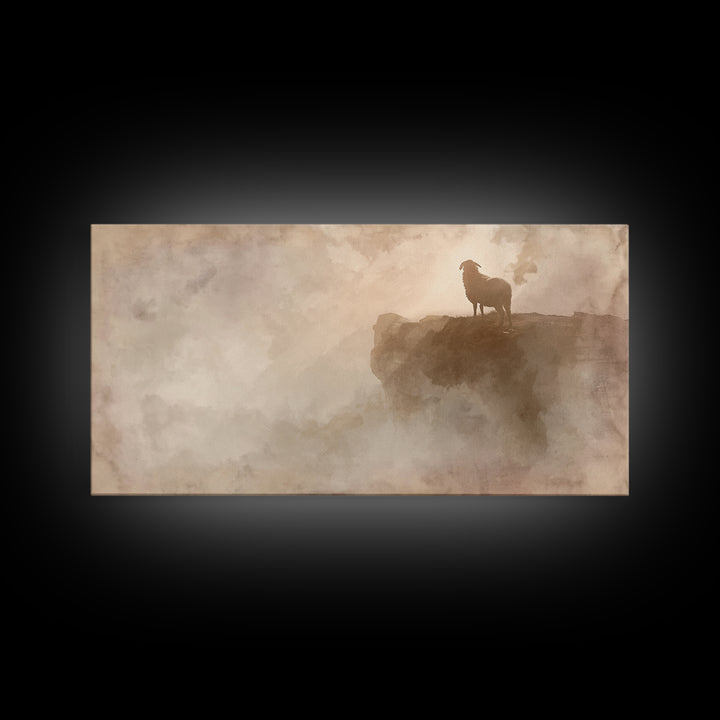 Cliffside Lamb Watch, Framed Canvas Print, Christian Art Canvas, Christian Wall Art, Subtle Christian Art, Christian Gift Ideas, Pastoral S
