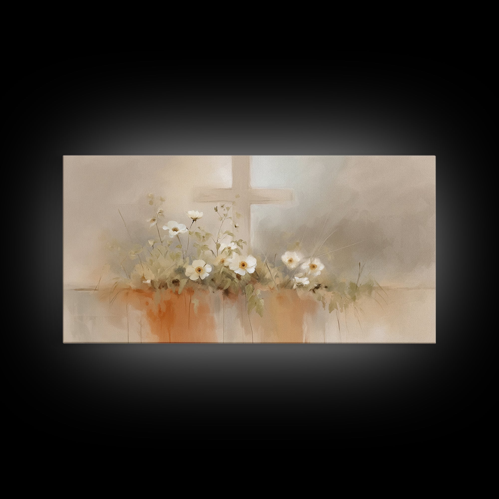 Peaceful Cross Light – Framed Canvas Print – Christian Wall Art – Minimalist Christian Art – Christian Art Print – Subtle Christian Paintin