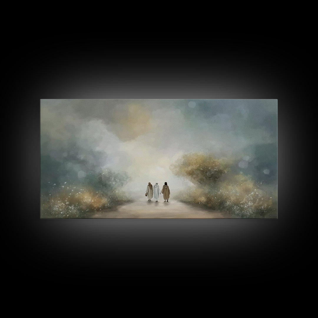 Emmaus Path Glow, Framed Canvas Print, Christian Art Canvas, Jesus Painting, Christian Wall Art, Christian Decor, Christian Gift