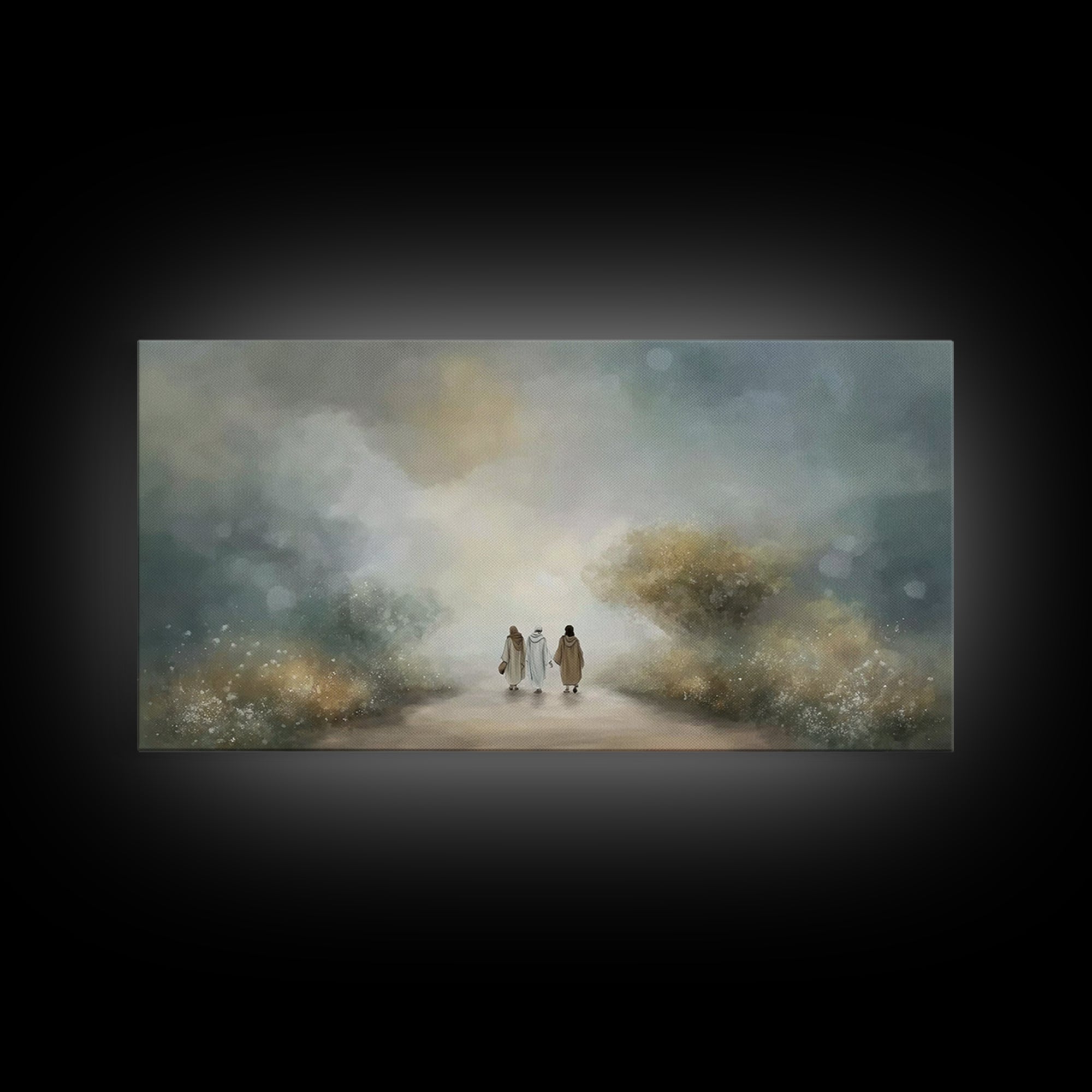 Emmaus Path Glow, Framed Canvas Print, Christian Art Canvas, Jesus Painting, Christian Wall Art, Christian Decor, Christian Gift
