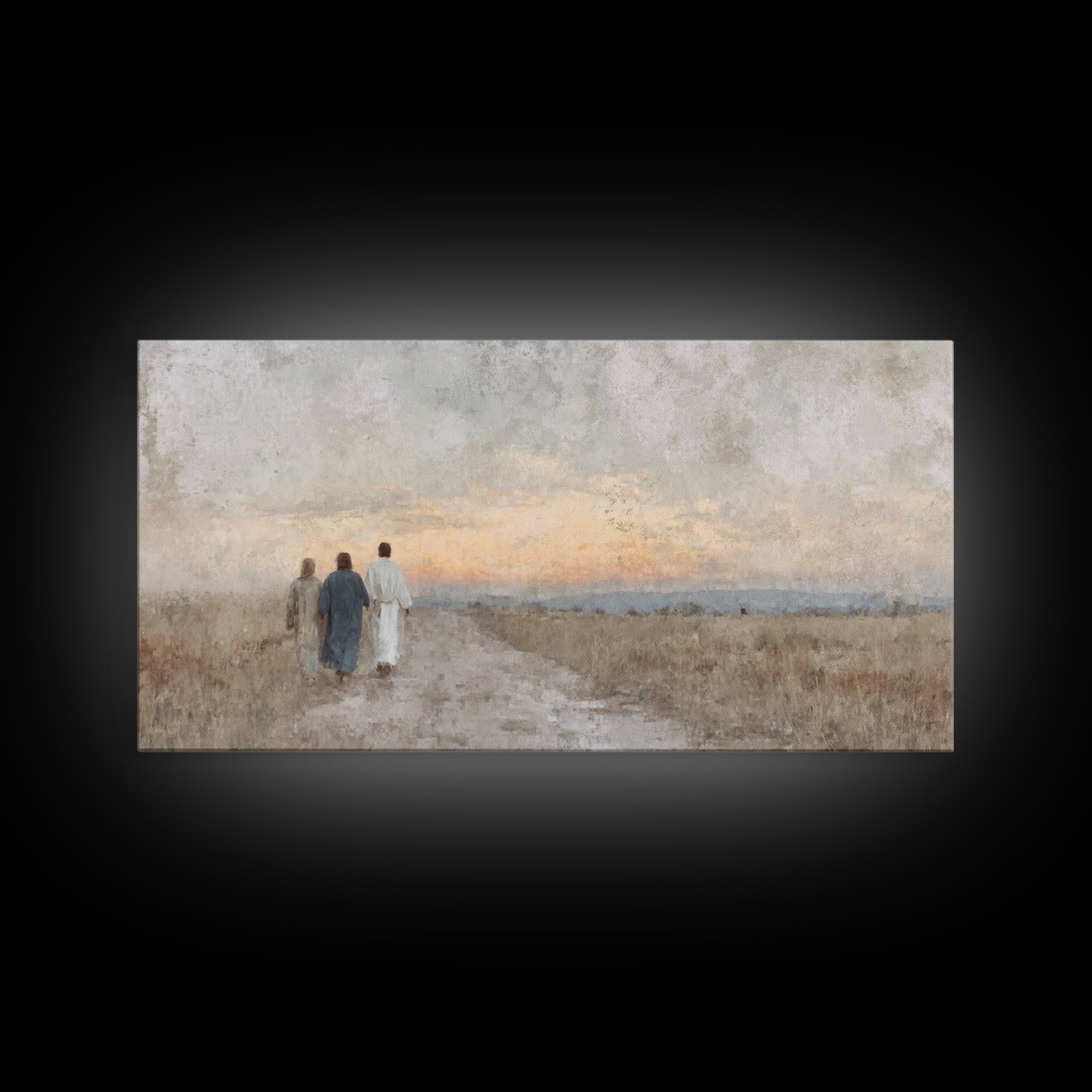 Soft Horizon Walk, Framed Canvas Print, Christian Wall Art, Christian Art Print, Jesus Painting, Christian Canvas Art, Christian Gift